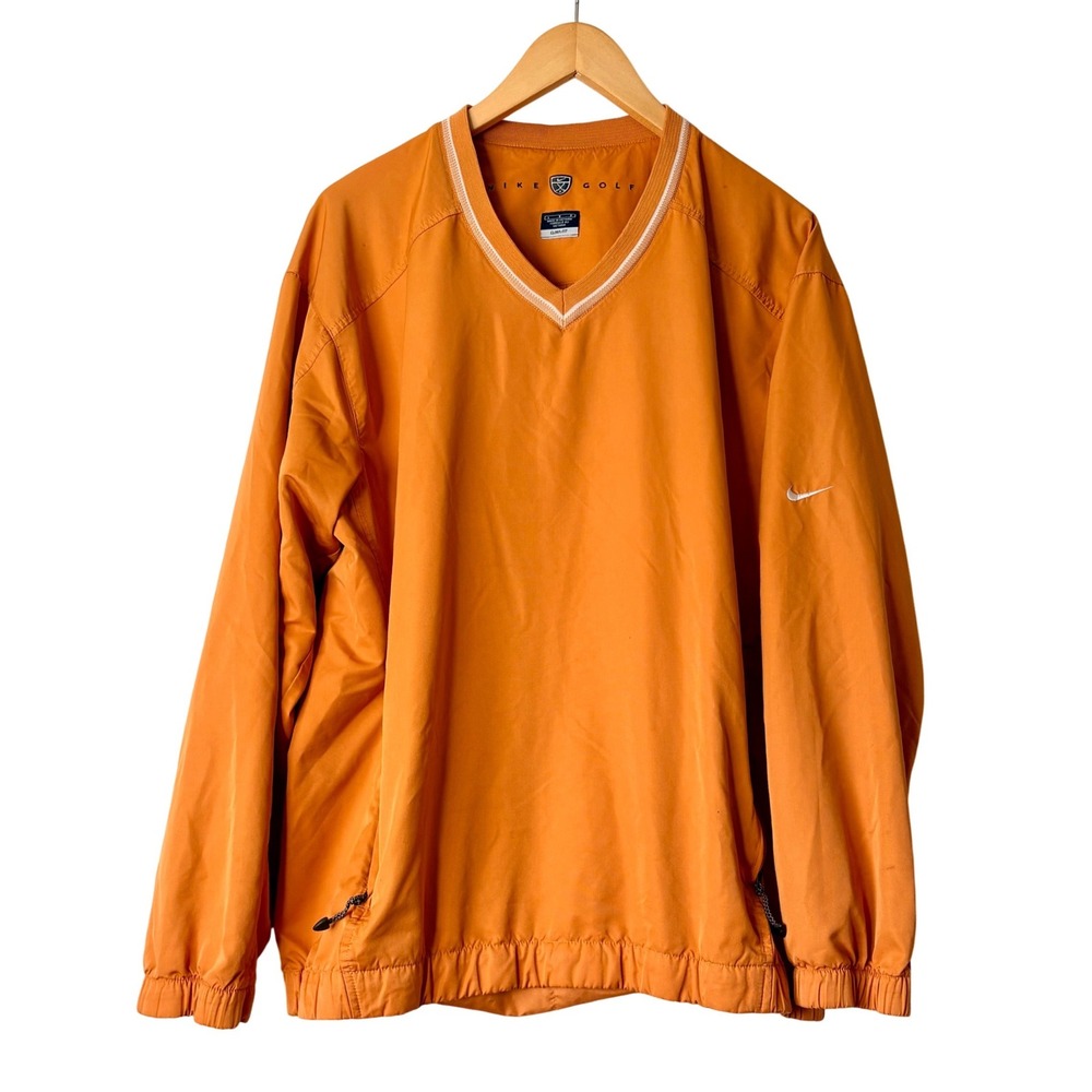 Nike Golf Clima-FIT Mens L Gorpcore Golfing Orange V-Neck Pullover Windbreaker